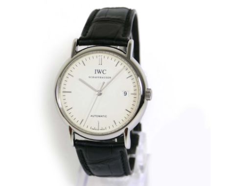 IWC Portofino Stahl Armbanduhr Automatik Reference: IW353301, Datum Original Lederband Krokodilleder schwarz mit Stahl Faltsc