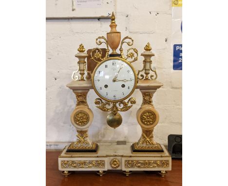 MANTEL CLOCK, by 'Robin Paris' 19th century, white marble, gilt metal and brass clock case, eight day spring driven movement,