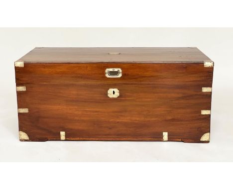 TRUNK, 19th century Chinese export camphorwood and brass bound with rising lid and carrying handles, 95cm x 45cm x 42cm H. 
