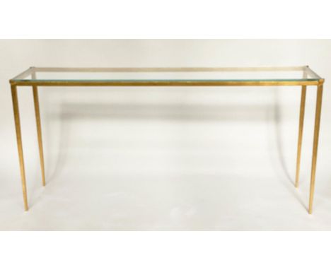 CONSOLE TABLE, large contemporary rectangular plate glass and gilt metal tapering supports, 171cm x 80cm H x 41cm. 