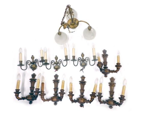 Various light fittings, Italian two branch wall sconces, 31cm high, various other light fittings, etc. (a quantity) 