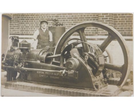 An early 20thC Ruston Proctor &amp; Co Lincoln stationary engine postcard, date marked 1916, 9cm x 14cm.