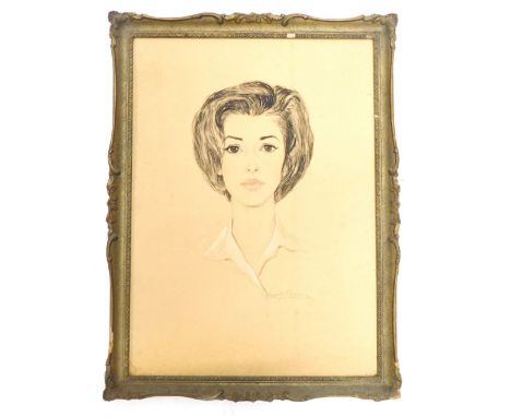 Henrietta Spencer (20thC). Portrait of a lady, quarter profile, crayon, watercolour, and chalk, dated February 14th 1966, 57c