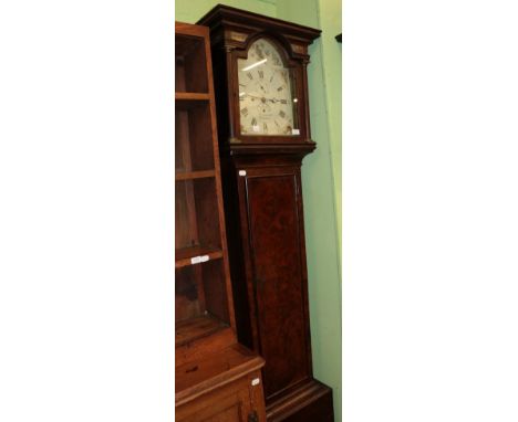 A walnut triple weight driven striking longcase clock, arch painted white dial bearing inscription Wm Avenell, Farnham, case 