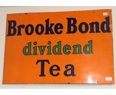^ A single sided enamel advertising sign, Brookbonde Dividend Tea, 50cm by 76cm 