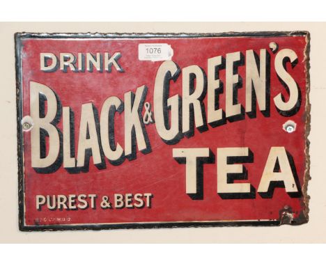 ^ A double sided enamel advertising sign, ''Drink Black &amp; Green's Tea Purest and Best'', 24.5cm by 37cm 