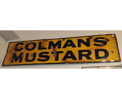 ^ A Colmans mustard single sided enamel advertising sign, 40.5cm by 158cm 