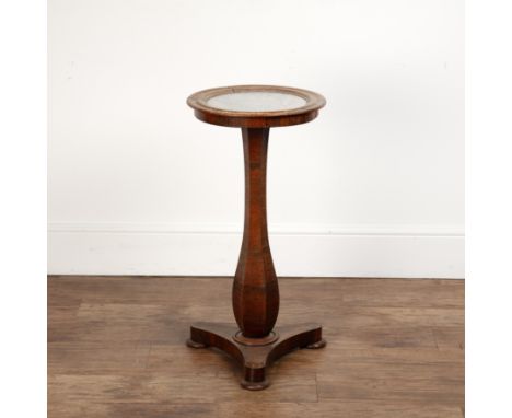 Rosewood veneered lamp table 19th Century, of circular form, on hexagonal shaped support, triform base and bun feet, approxim