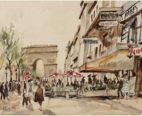 Franz Herbelot (20th Century French School) 'Les Champs Elysees' lithograph, 21.5cm x 27cm, 'View of Notre Dame', lithograph,