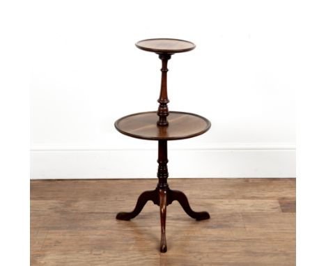 Mahogany two-tier small dumb waiteron tripod supports, 37cm wide x 77cm  A few light marks and light wear.