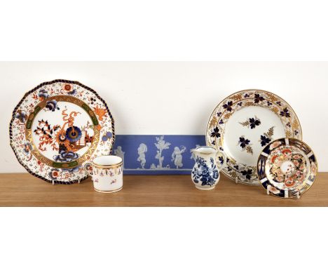 Group of English ceramicsincluding a Spode coffee can, three Derby pieces, a Worcester blue transfer small cream jug, and a j