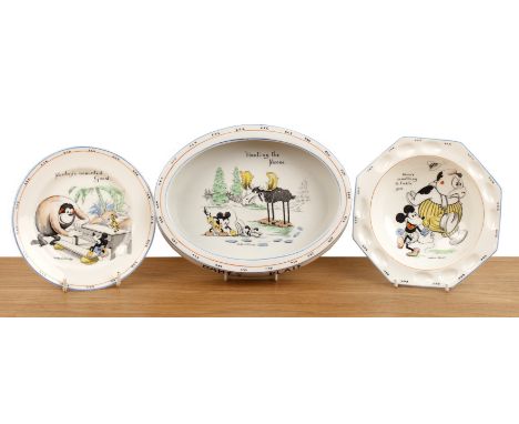 Royal Paragon, EnglandCollection of nursery ceramics, Mickey Mouse Series, to include: 'Here's something to tickle you', octa
