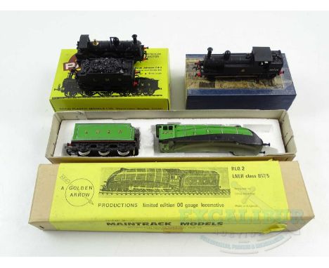 A group of OO gauge kitbuilt steam locomotives comprising a RATIO Johnson 2-4-0 in LMS black, an ex-LNWR Webb Coal Tank in BR