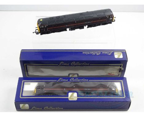 A pair of LIMA OO gauge class 47 diesel locomotives in EWS Royal Train maroon livery with roof identification spots comprisin