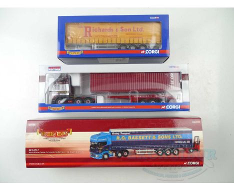 A group of CORGI 1:50 scale articulated lorries and separate trailer comprising CC12430; CC13717 and CC19906 - VG/E in G/VG b