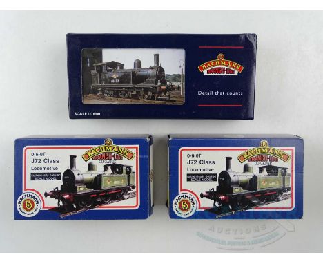 A group of BACHMANN OO gauge class J72 steam tank locomotives comprising examples in LNER green, LNER black, and BR black - G