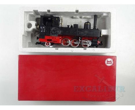An LGB G scale 20721 0-6-2 steam tank locomotive with digital sound in black livery - G, needs cleaning in G box