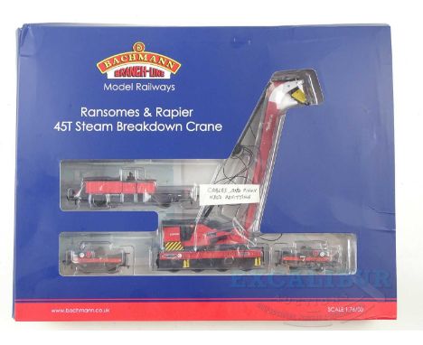 A BACHMANN OO gauge 38-803 Ransomes &amp; Rapier steam crane in BR signal red - G/VG (needs restringing) in G box (some crush