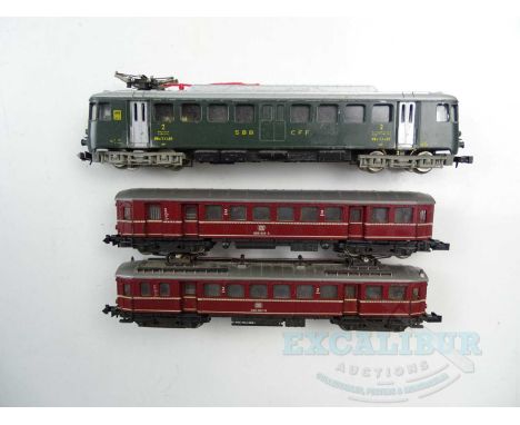 A pair of N gauge European outline railcars by LIMA and ROCO in SBB and DB liveries - G unboxed (2)