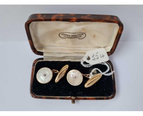 A pair of enamel and diamond cufflinks cased 18ct gold - 6 gms 