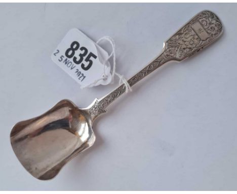A Victorian long handled caddy spoon with engraved stem - Birmingham 1857 by G Unite 