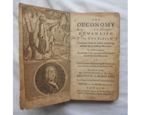 DODSLEY, R.   The Oeconomy of Human Life... Translated from an Indian Manuscript...  1765, Glasgow, 12mo cont. fl. cf. engrvd