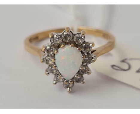 A tear drop opal and gemstone cluster ring 9ct size N - 2.4 gms