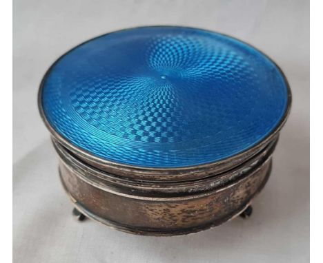 A circular enamel top jar on pad feet, 2.5" wide, B'ham 1925