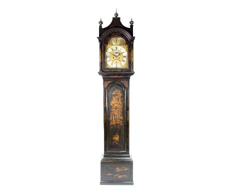 A mid 18th Century eight-day longcase clock by Robert Grinling, Yarmouth, in a black japanned chinoiserie case, the brass dia