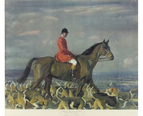 Alfred Munnings (British 1878-1959)/Major J Bouch with the Belvoir Hounds/signed/coloured lithograph, 50cm x 60cm