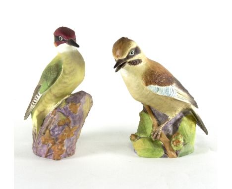 Two Royal Worcester bird figures, 'Jay' and 'Woodpecker', 18cm high