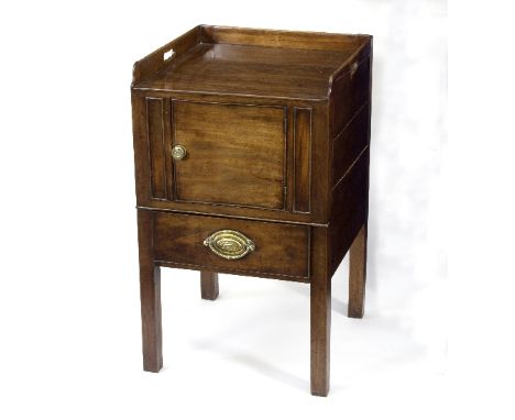 A George III mahogany tray top commode, fitted a cupboard above a converted drawer, 48cm wide