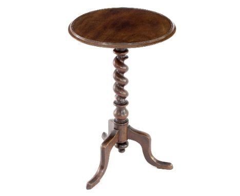 A Victorian tripod table, the circular top on twist turned column, 46cm diameter