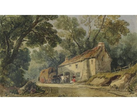 George Arthur Fripp (British 1813-1883)/Figures and Cart outside a Cottage/watercolour, 22.5cm x 37.5cm/Provenance: Colnaghi/