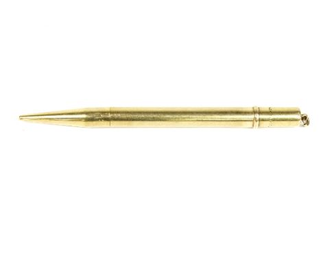 A 9ct gold propelling pencil, gross weight 22gm and a Victorian gold cased propelling pencil, hexagonal with scroll engraving