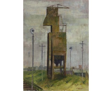 Constance B Nash (British 1921-2015)/The Obsolete Coal Hopper/signed and dated '64/oil on canvas board, 76.5cm x 56cm/Provena