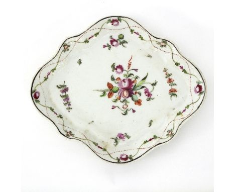 A Newhall teapot stand painted flowers and within a garland border, the base impressed 241, 19.5cm wide