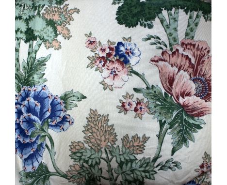 A pair of chintz curtains, each 245cm drop x 185cm wide, three matching curtains and two pelmets