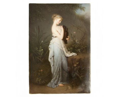 A KPM porcelain plaque, depicting a Classically draped maiden carrying an amphora, impressed marks, 23cm x 16cm/see illustrat