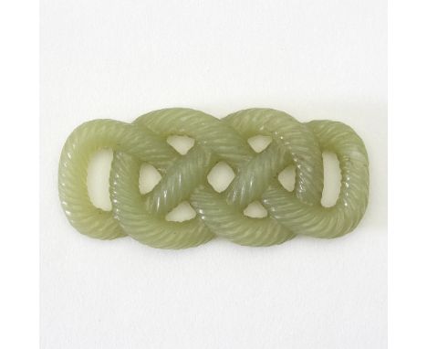 A Chinese yellow jade pendant carved with intertwining rope, 7.5cm long