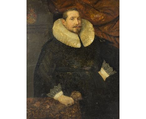 Circle of Michiel Van Mierevelt/Portrait of a Man in Armour/armorial upper right/oil on canvas, 100cm x 78cm    Condition Rep
