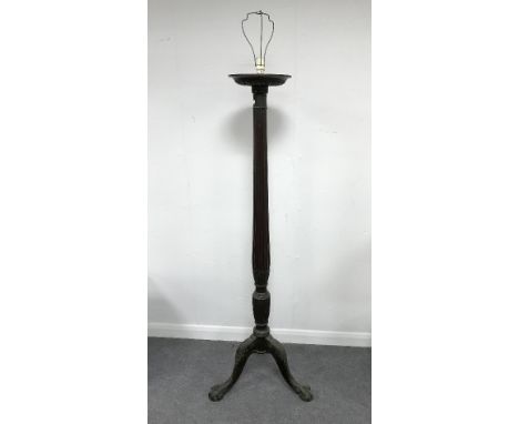 A mahogany torchère with reeded column on a tripod base, 180cm high and a William IV mahogany kettle stand with carved column