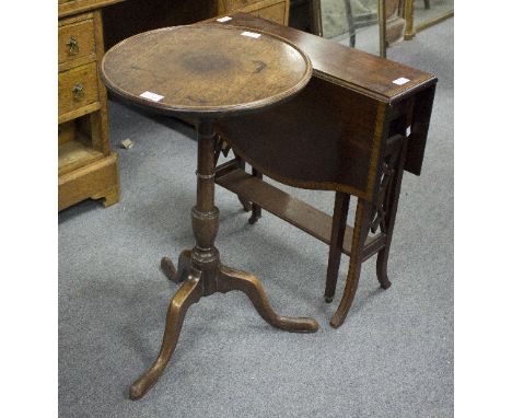 An early 19th Century mahogany tripod table, the circular top 41cm diameter and a small Sutherland table