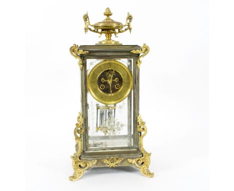 A late 19th Century French four-glass clock, with mercury pendulum, the eight-day cylinder movement marked H & F Paris and nu