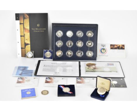 A collection of silver and commemorative coin to include three 2013 Royal Mint 'The George and the Dragon' UK £20 fine silver