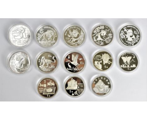 Royal Mint - 'The Official China Commemorative Coin Collection' part set of 13 silver proof Chinese 5 and 10 Yuan coins to in