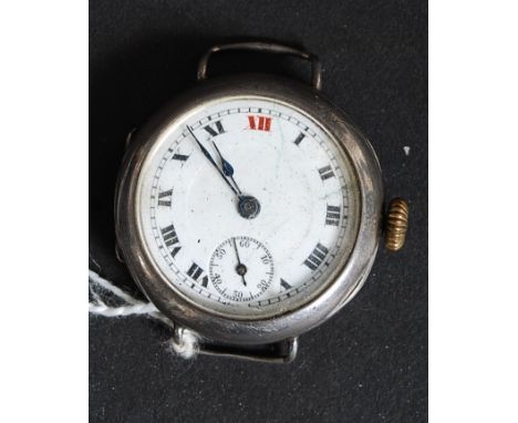A silver 925 early 20th century swiss made enamel faced ' services ' wristwatch the back with monogram  EMP ASB. total weight