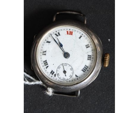 A silver 925 early 20th century swiss made enamel faced ' services ' wristwatch the back with monogram  EMP ASB. total weight