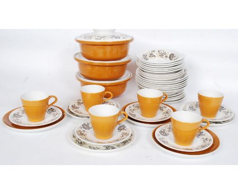 A vintage 1970's retro painted Poole Pottery part dinner / tea service comprising cups, saucers, plates tureens etc as seen i