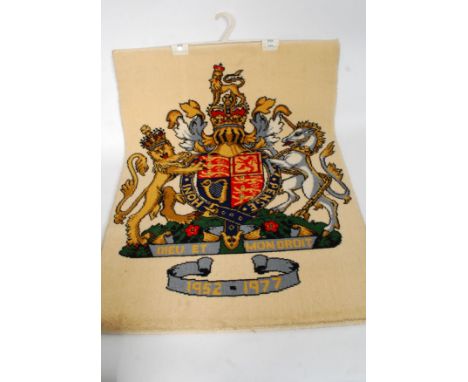 A wall hanging tapestry rug depicting Queen Elizabeth II Silver Jubilee